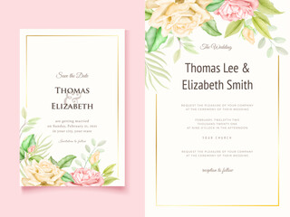Beautifull Wedding Invitation Card Template Design, with Floral and Leaves