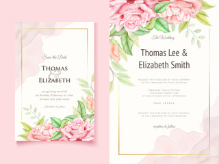 Beautifull Wedding Invitation Card Template Design, with Floral and Leaves