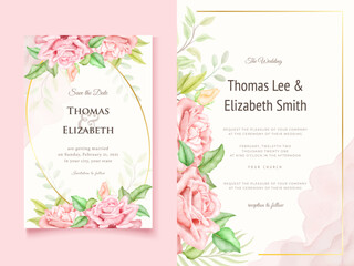 Fototapeta na wymiar Beautifull Wedding Invitation Card Template Design, with Floral and Leaves