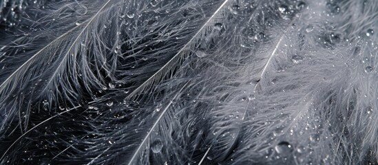 Macro image of water-drenched ostrich feathers for background or texture. - obrazy, fototapety, plakaty