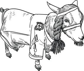 Vintage hand drawn sketch of goat in Indian costume