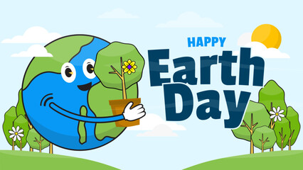 happy earth day with sky and leaves decoration concept
