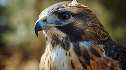 Detailed Portrait of a Brown Hawk in Human Care, Outdoor Setting