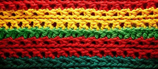 Crochet reggae music flag colors background suitable for various purposes.