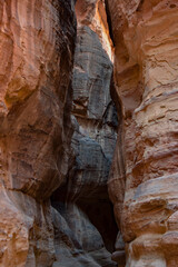 Rocky canyon entrance to the city of Petra, Wadi Musa, Jordan.