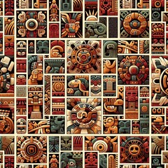 ancient maya tribe seamless pattern tribal art tapestry design stone carvings and pottery decorations