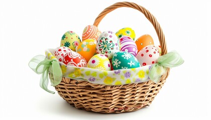A basket with Easter eggs. A wonderful background for Easter