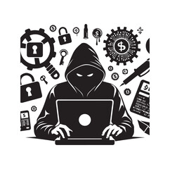 Computer hacker with laptop icon vector illustration silhouette