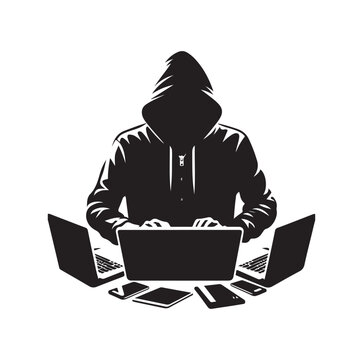 Computer hacker with laptop icon vector illustration silhouette