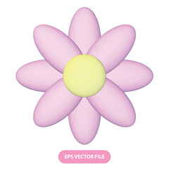 Cute Pink Flower 3D Isolated Cartoon Style