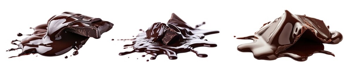 Collection of PNG. Melted dark chocolate flow isolated on a transparent background. - obrazy, fototapety, plakaty