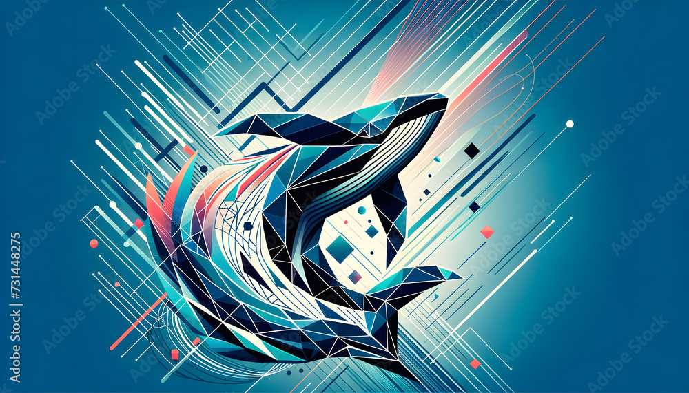 Poster the geometric abstract background featuring the silhouette of a whale has been created, capturing th