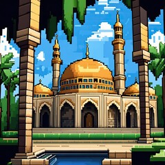 Fototapeta na wymiar Mosque a illustration, icons for design mosque, mosque Islamic Ramadhan, elements mosque muslim, illustration of an mosque, 4k mosque or pixel art