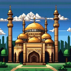 Obraz premium Mosque a illustration, icons for design mosque, mosque Islamic Ramadhan, elements mosque muslim, illustration of an mosque, 4k mosque or pixel art