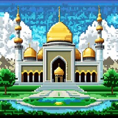 Obraz premium Mosque a illustration, icons for design mosque, mosque Islamic Ramadhan, elements mosque muslim, illustration of an mosque, 4k mosque or pixel art