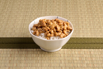 Japanese Natto on bowl of white rice