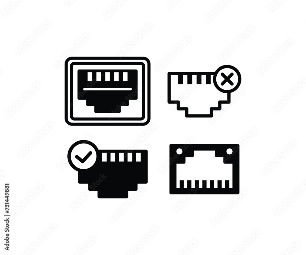 Poster ethernet port connection internet cable computer icon simple black white vector design illustration 