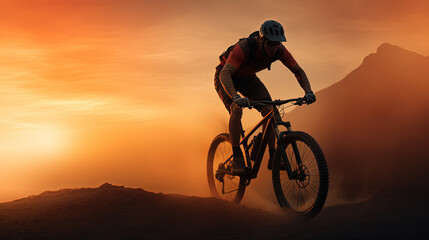 Obraz premium mountain biker in the dust in forest