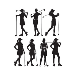Golf player and icon silhouettes vector illustration set