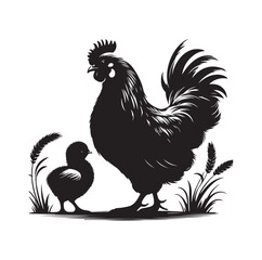 Mother Hen with Her Chicks silhouette vector