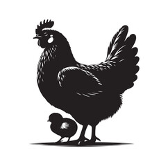 Mother Hen with Her Chicks silhouette vector