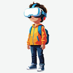 vector of cute kid enjoy the vr glasses