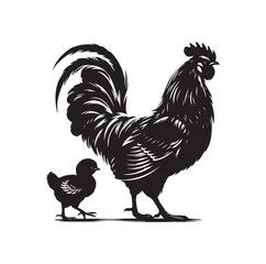Mother Hen with Her Chicks silhouette vector