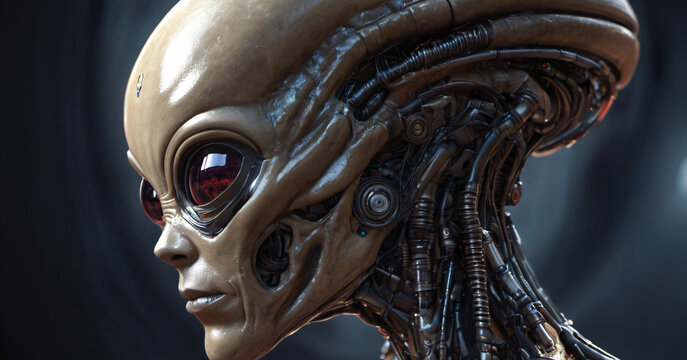 Close Up of Alien Head With Red Eyes
