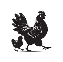 Mother Hen with Her Chicks silhouette vector