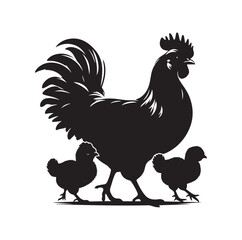 Mother Hen with Her Chicks silhouette vector