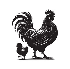 Mother Hen with Her Chicks silhouette vector