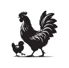 Mother Hen with Her Chicks silhouette vector