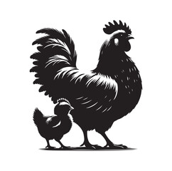 Mother Hen with Her Chicks silhouette vector