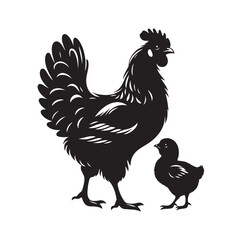 Mother Hen with Her Chicks silhouette vector