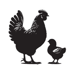 Mother Hen with Her Chicks silhouette vector