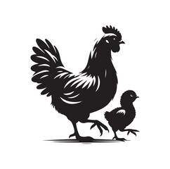 Mother Hen with Her Chicks silhouette vector
