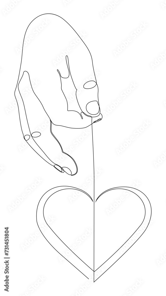 Poster one continuous line of hand showing heart shape. thin line illustration vector valentine's day conce