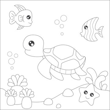 coloring turtle and fishes
