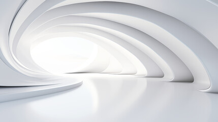 Abstract white tunnel room with wave lines pattern, 3D illustration.