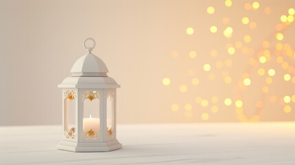 arabic lantern in white with white background. modern minimal design concept