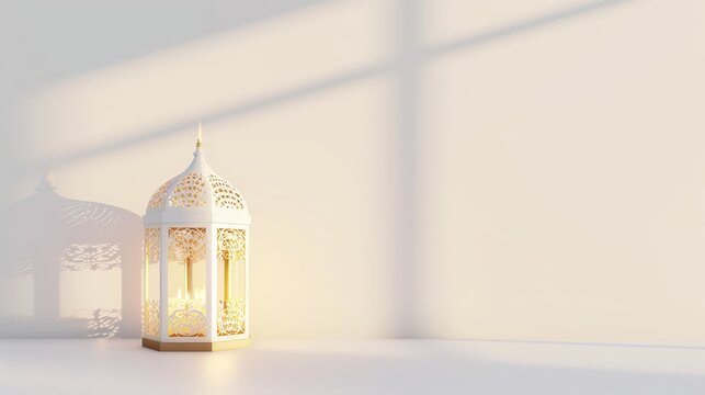 modern elegant arabic white lantern with window shadow can be use for ramadan kareem