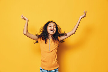 Female woman happy yellow girl young girl excited background beautiful joy woman background