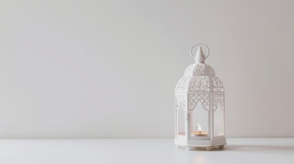 lantern with candle in white in arabic style modern minimalist concept design with white background
