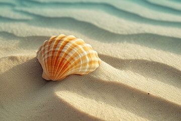 Fototapeta na wymiar Generative AI Image of Beautiful Clam Shell on White Sand Beach