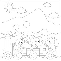 coloring animals riding a train