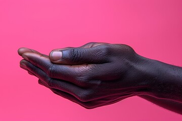 Black man's hands extended on a pink background