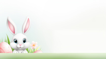 Cute easter bunny banner with copy space illustration