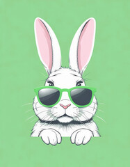 Cute easter bunny with glasses and copy space. Also looks good in other colors. Digital art illustration.