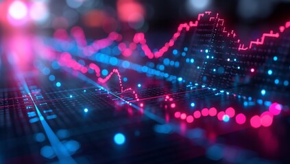 Fototapeta na wymiar Futuristic financial data graphs with a neon glow