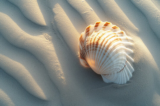 Generative AI Image of Sea Shell on White Sandy Beach